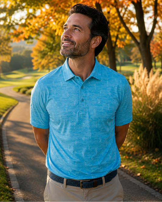 Golfing Camo Performance Golf Polo - F/X Fusion Golf - Polo - Aqua - M