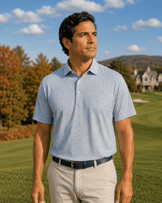 Heather Geo Performance Golf Polo - F/X Fusion Golf - Polo - Blue - M