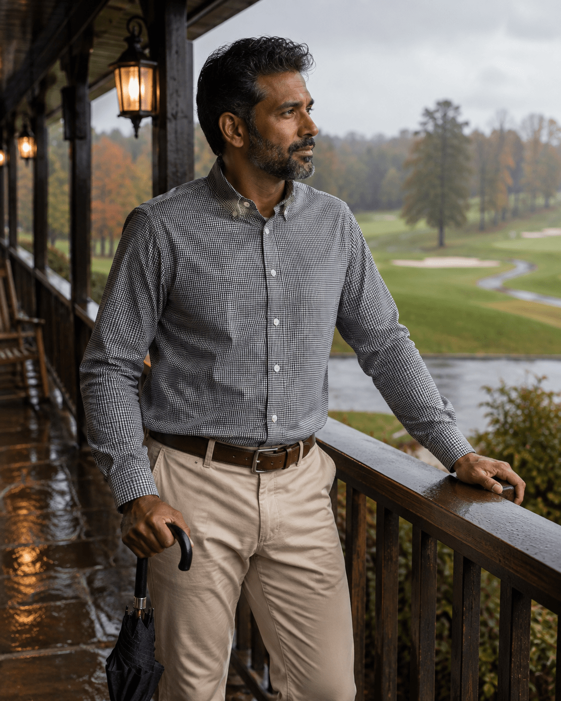 Gingham Performance Long Sleeve Button-Up - F/X Fusion Golf - Golf - Black - M