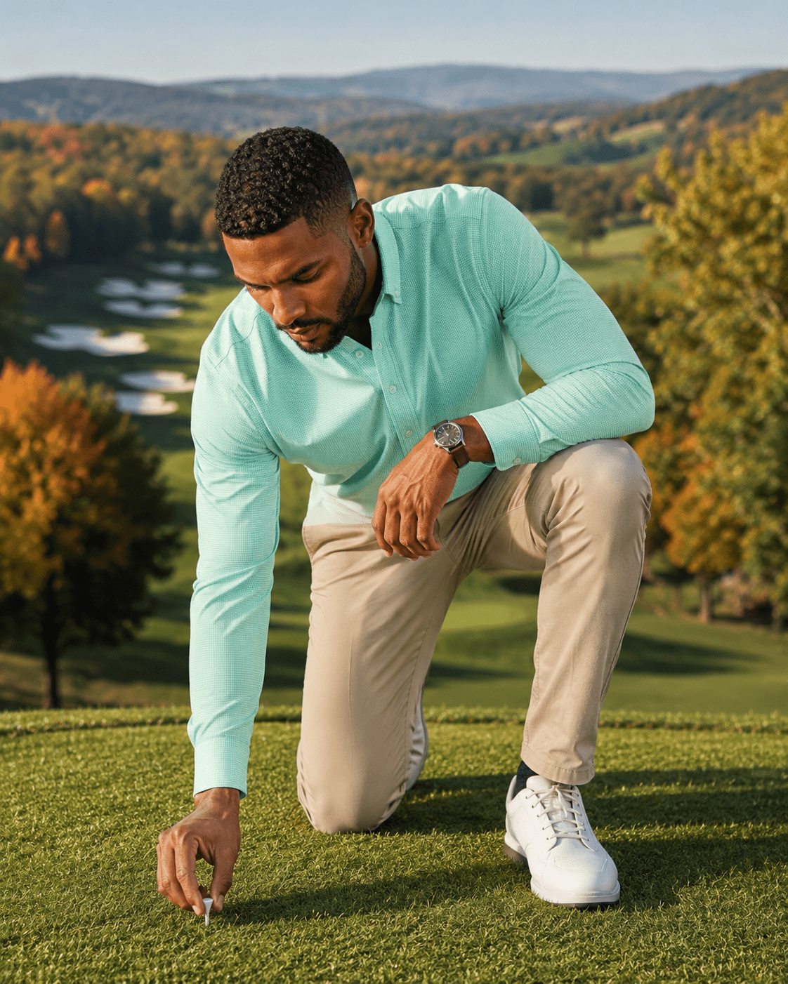 Gingham Performance Long Sleeve Button-Up - F/X Fusion Golf - Golf - Mint - M