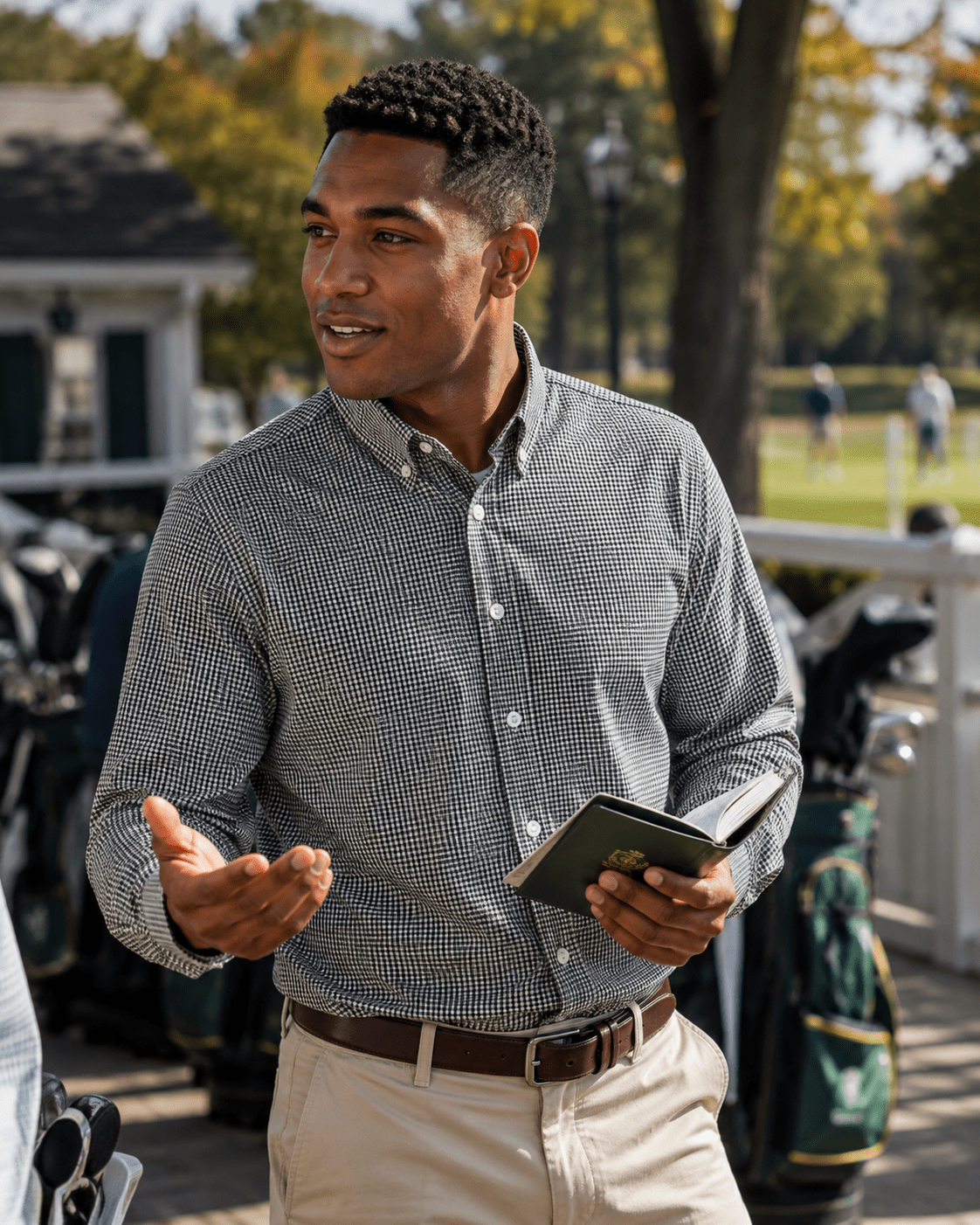 Gingham Performance Long Sleeve Button-Up - F/X Fusion Golf - Golf - Black - M
