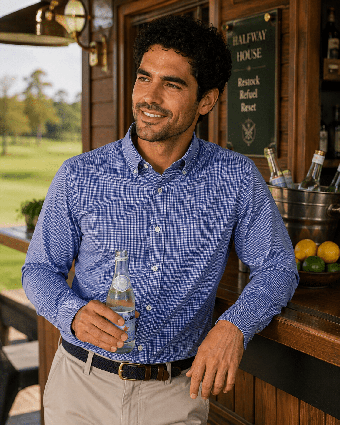 Gingham Performance Long Sleeve Button-Up - F/X Fusion Golf - Golf - Navy - M