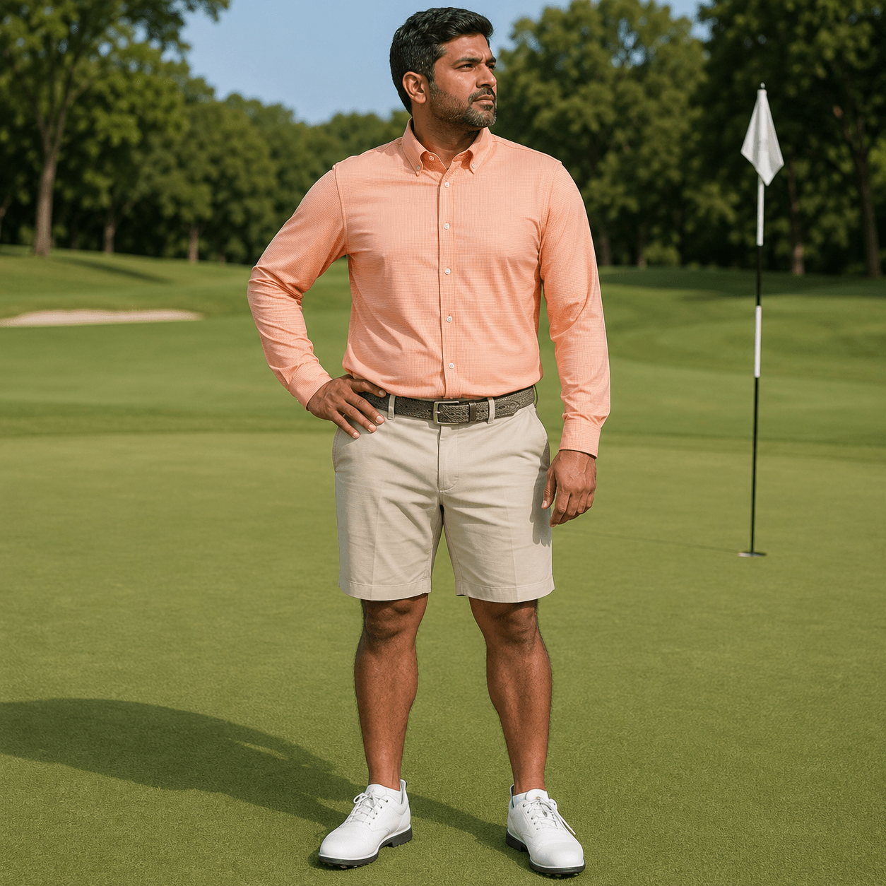 Gingham Performance Long Sleeve Button - Up - F/X Fusion Golf - Long Sleeve - Peach