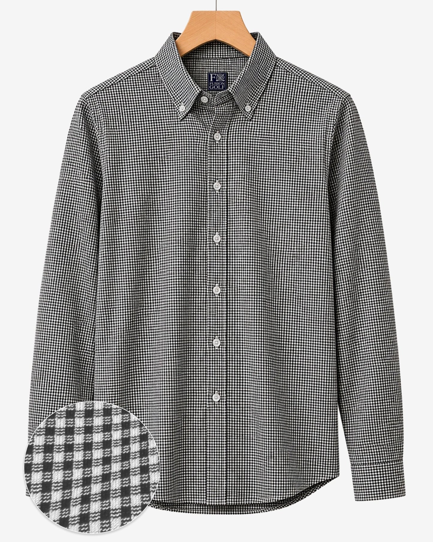 Gingham Performance Long Sleeve Button-Up - F/X Fusion Golf - Long Sleeve - Black