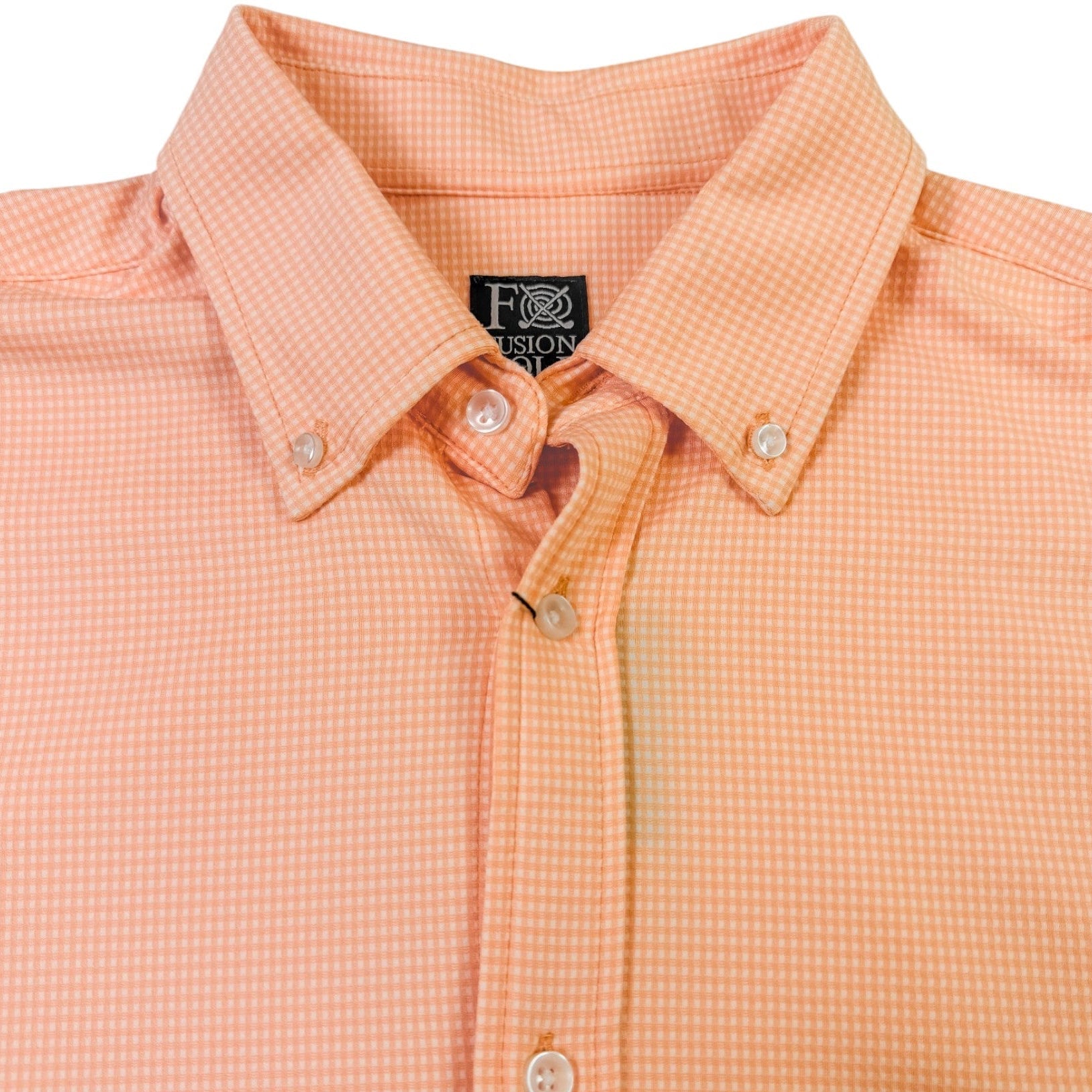 Gingham Performance Long Sleeve Button - Up - F/X Fusion Golf - Long Sleeve - Peach