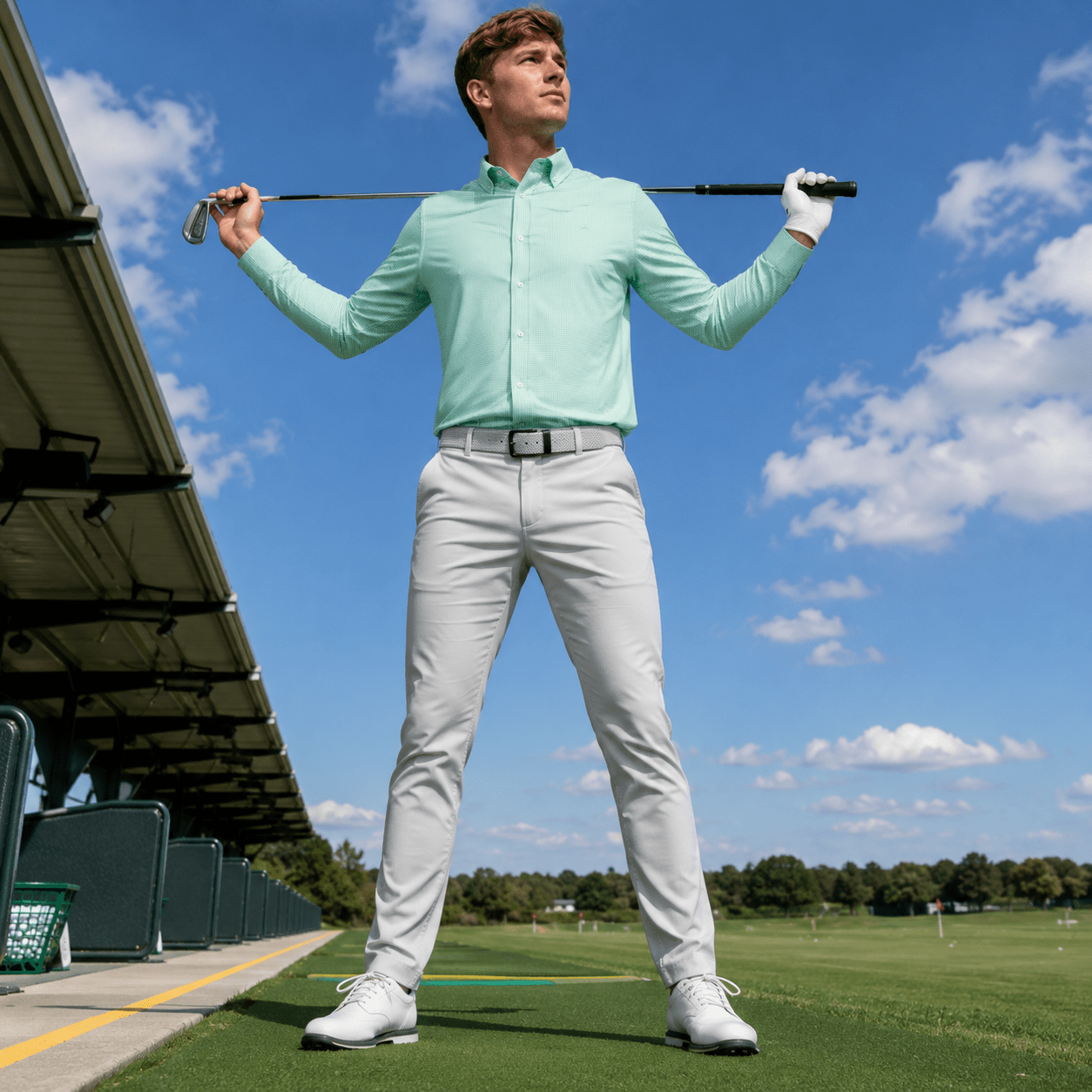 Gingham Performance Long Sleeve Button - Up - F/X Fusion Golf - Long Sleeve - Mint