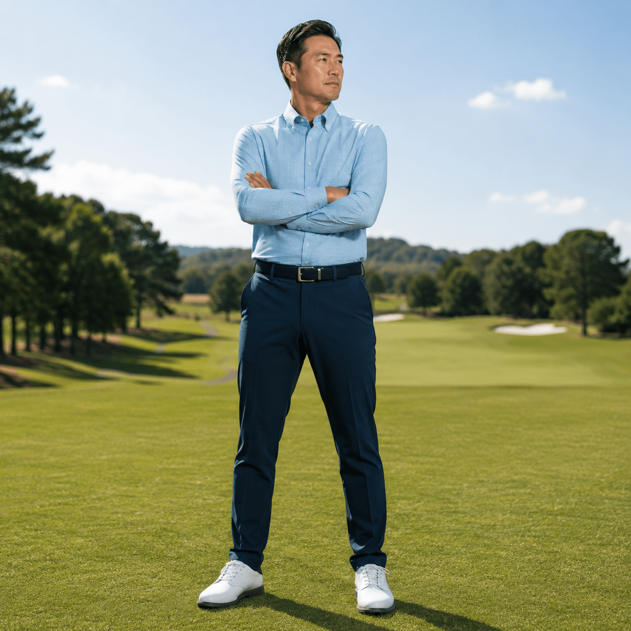 Gingham Performance Long Sleeve Button - Up - F/X Fusion Golf - Long Sleeve - Aqua