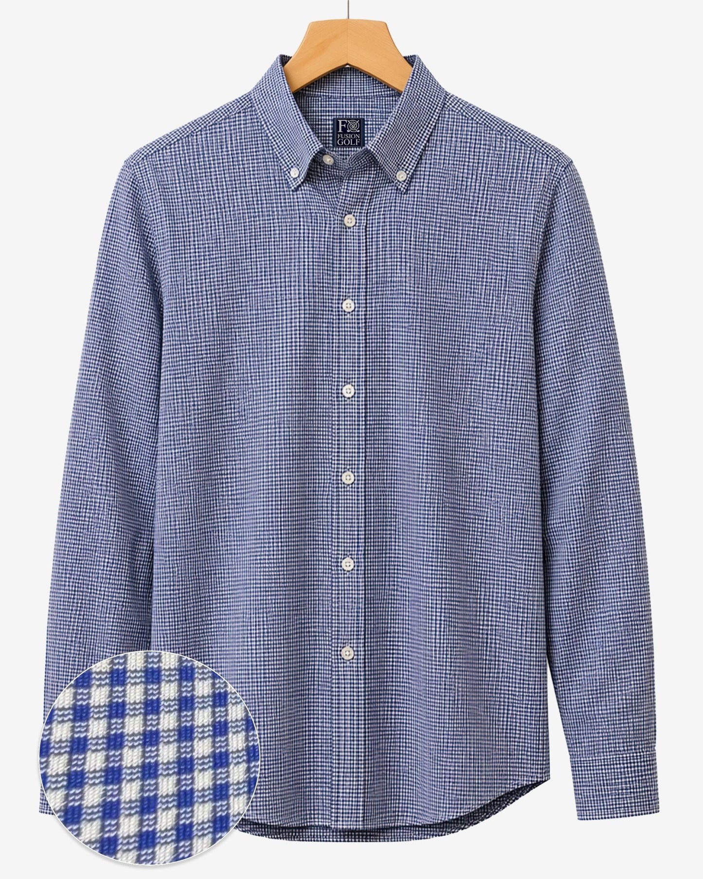 Gingham Performance Long Sleeve Button-Up - F/X Fusion Golf - Long Sleeve - Navy