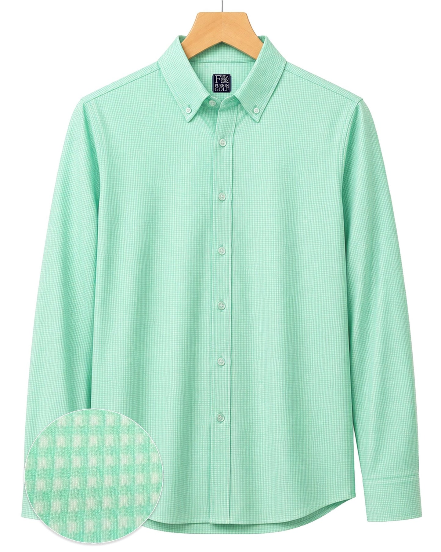 Gingham Performance Long Sleeve Button-Up - F/X Fusion Golf - Long Sleeve - Mint