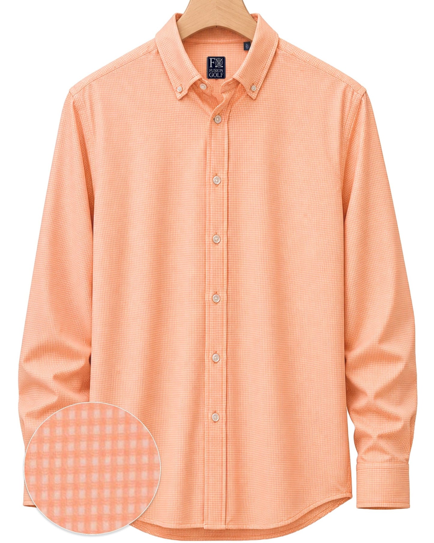 Gingham Performance Long Sleeve Button - Up - F/X Fusion Golf - Long Sleeve - Peach