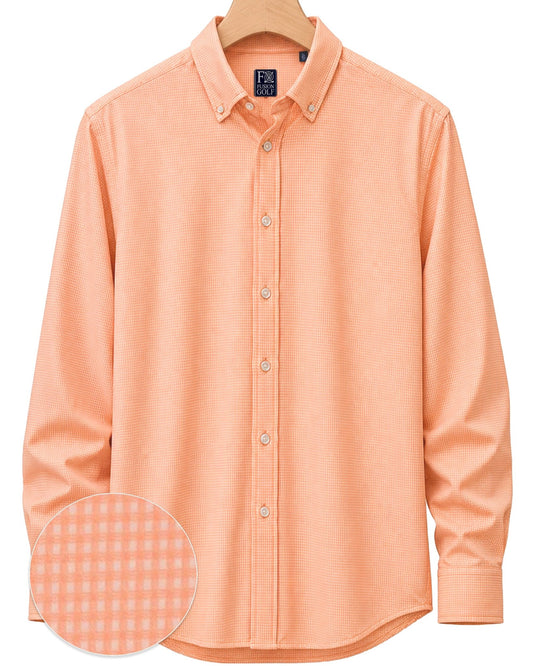 Gingham Performance Long Sleeve Button - Up - F/X Fusion Golf - Long Sleeve - Peach