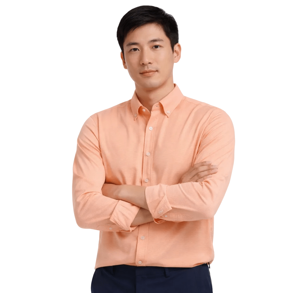 Gingham Performance Long Sleeve Button - Up - F/X Fusion Golf - Long Sleeve - Peach