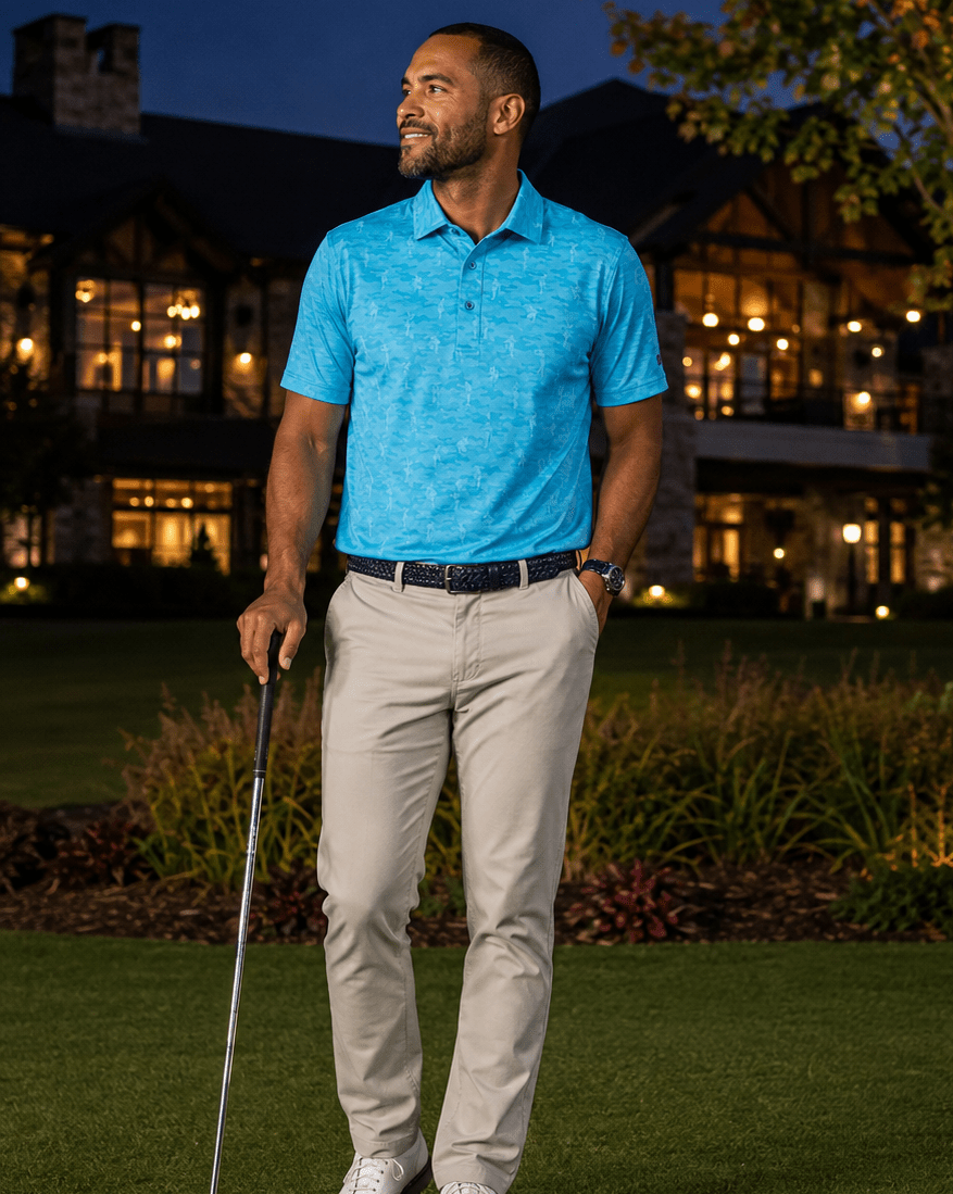 Golfing Camo Performance Golf Polo - F/X Fusion Golf - Polo - Aqua - M