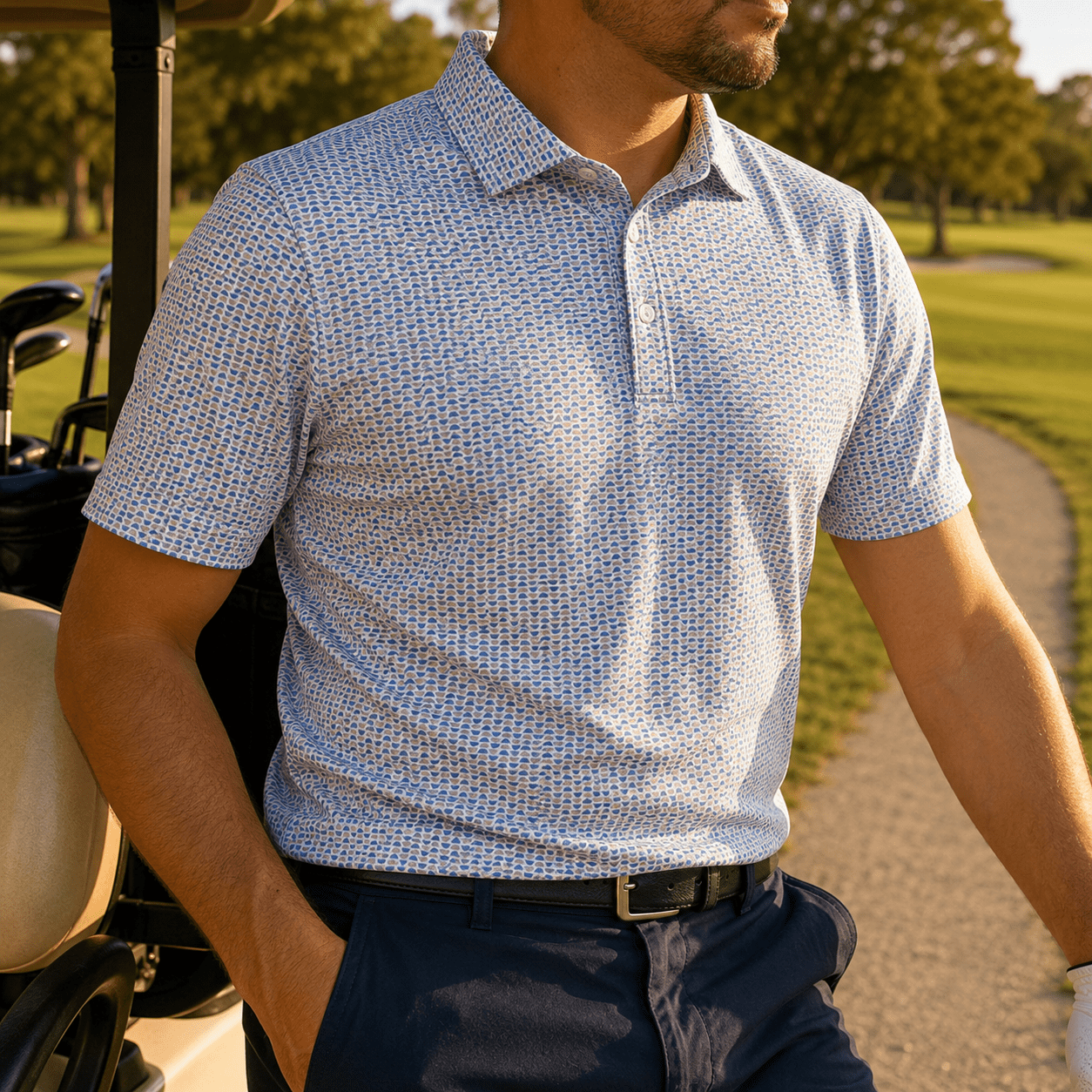Heather Geo Performance Golf Polo - F/X Fusion Golf - Polo - Blue