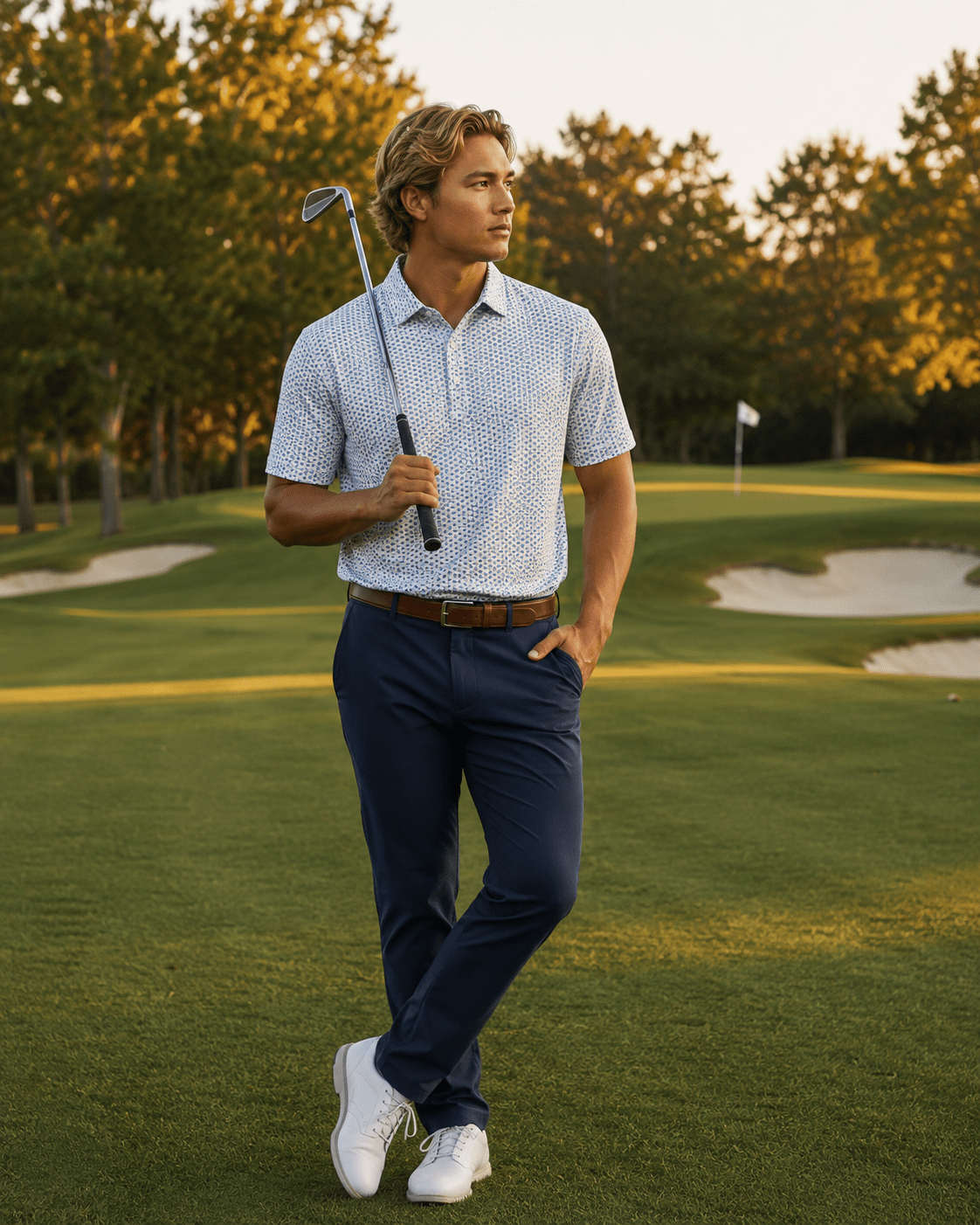 Heather Geo Performance Golf Polo - F/X Fusion Golf - Polo - Blue - M