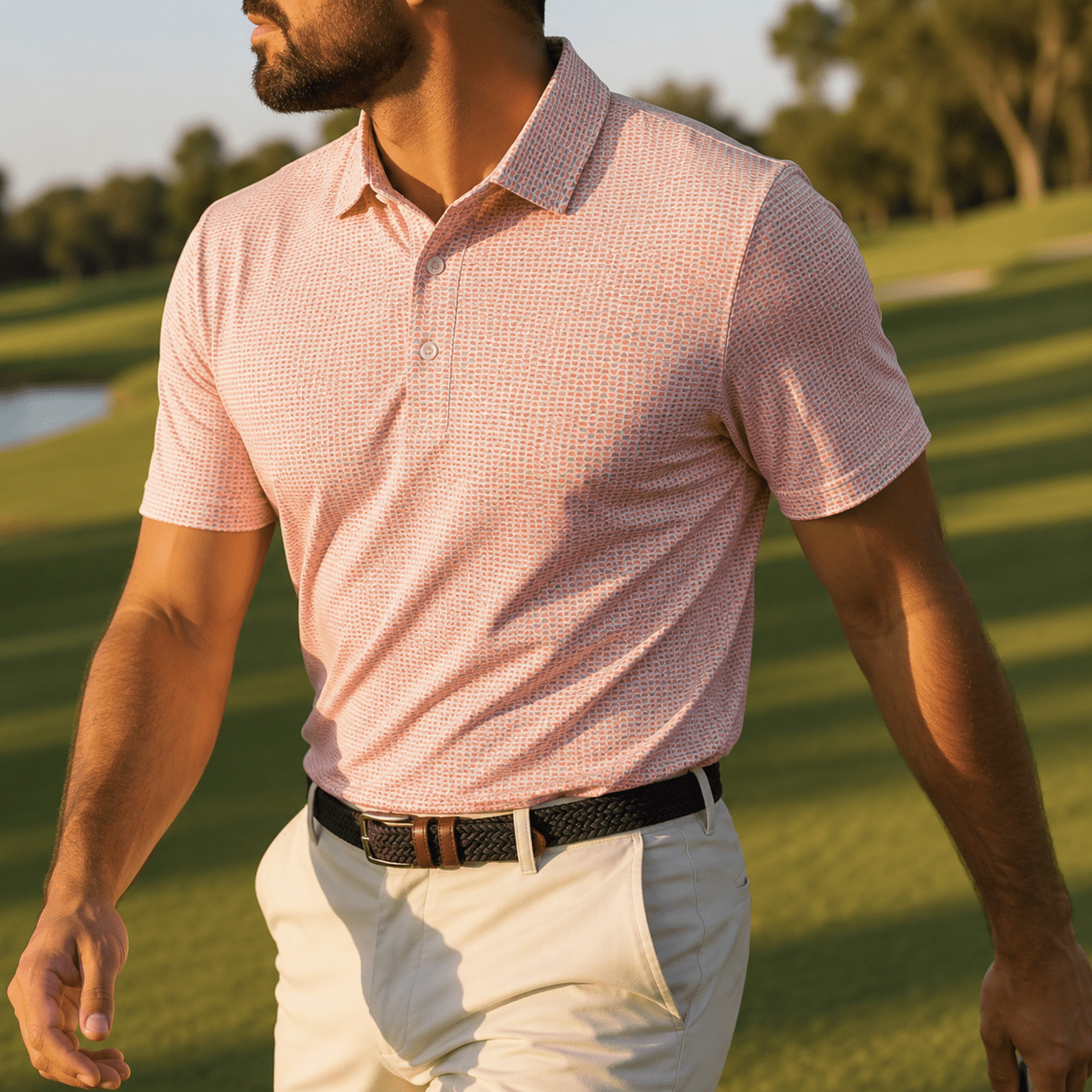 Heather Geo Performance Golf Polo - F/X Fusion Golf - Polo - Coral