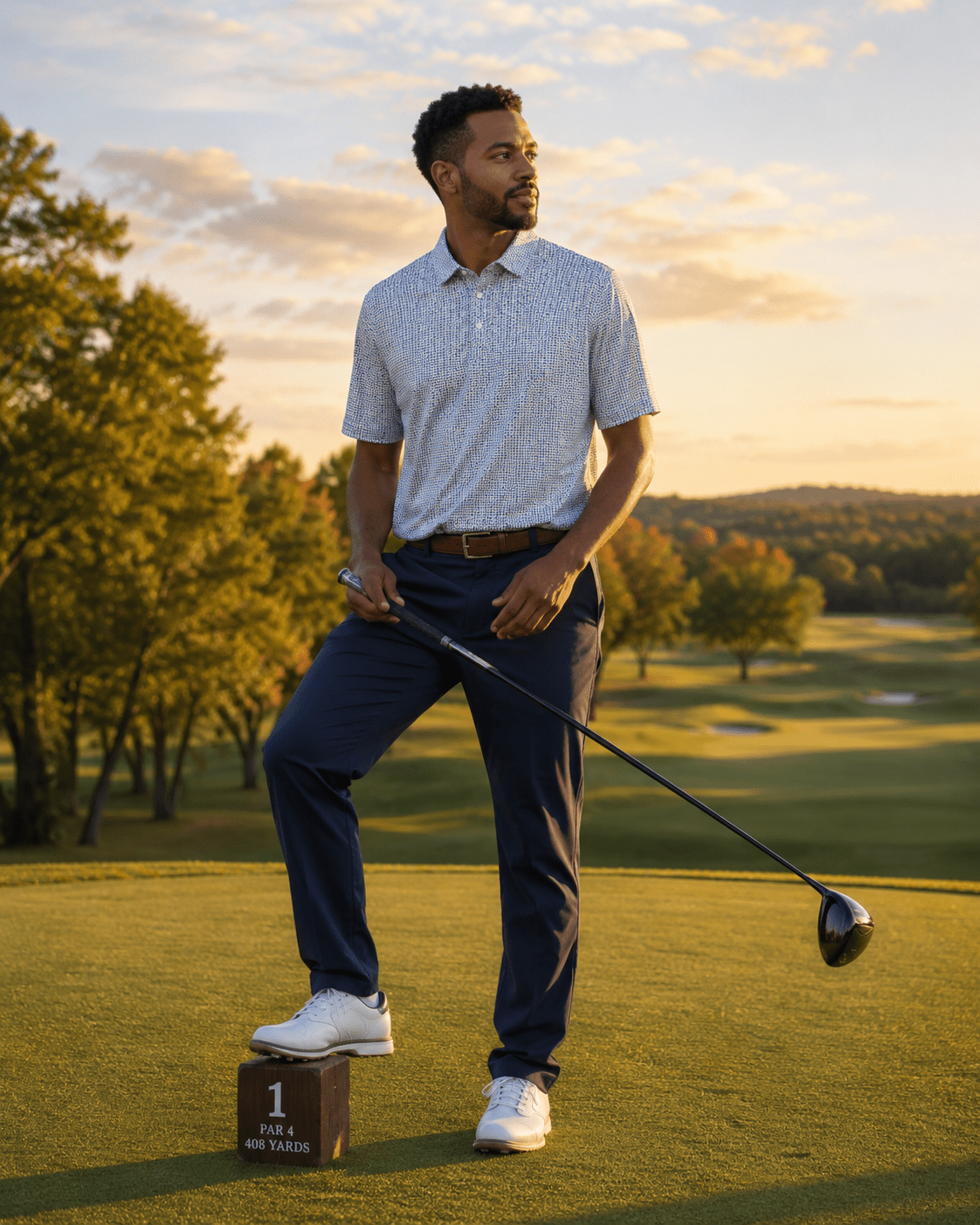 Heather Geo Performance Golf Polo - F/X Fusion Golf - Polo - Blue - M