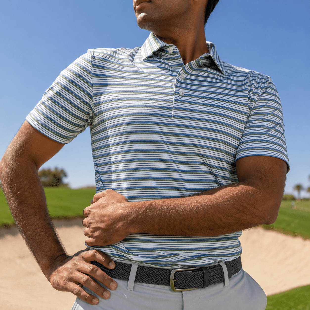 Heather Stripe Performance Golf Polo - F/X Fusion Golf - Polo - Green