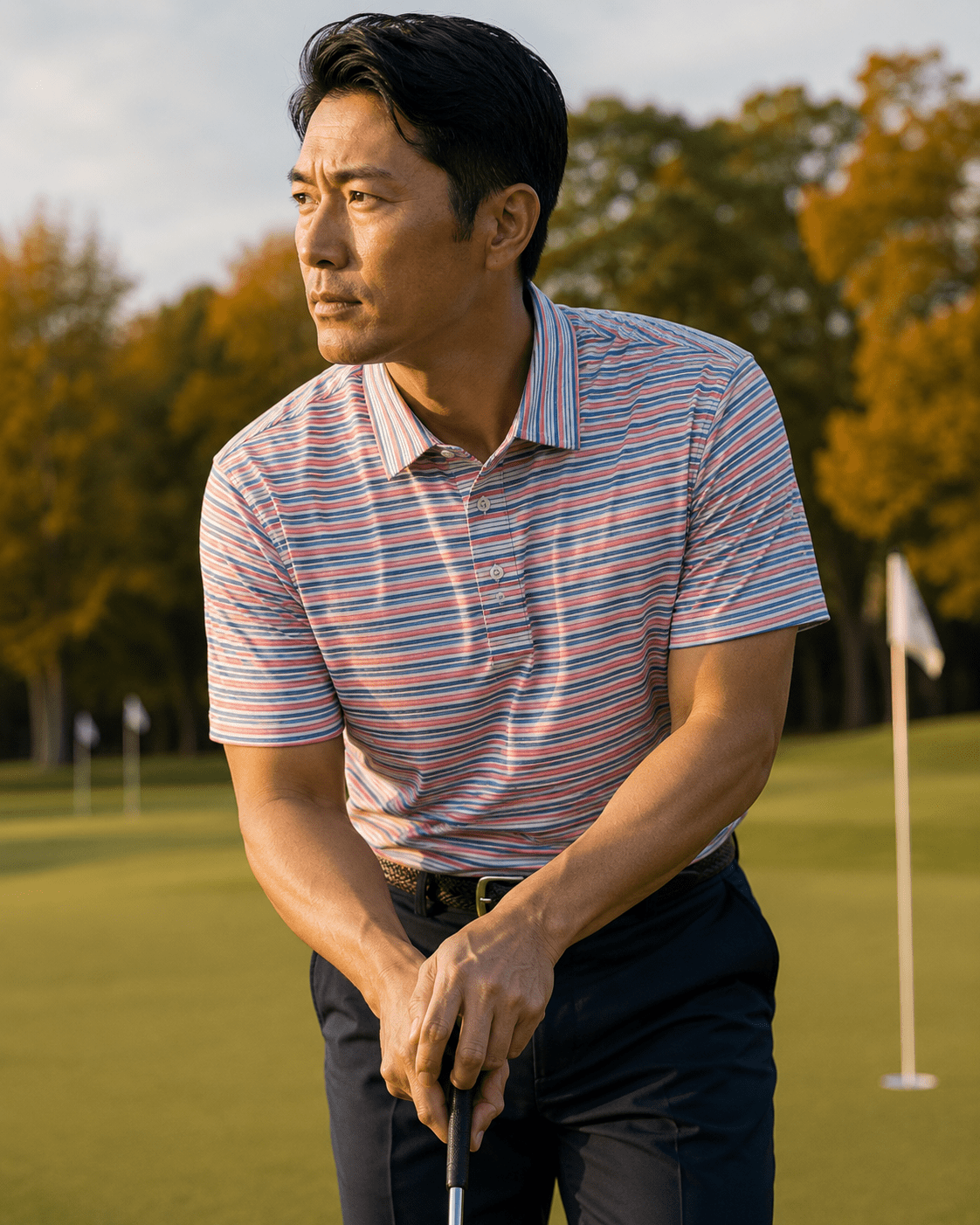 Heather Stripe Performance Golf Polo - F/X Fusion Golf - Polo - Coral - M