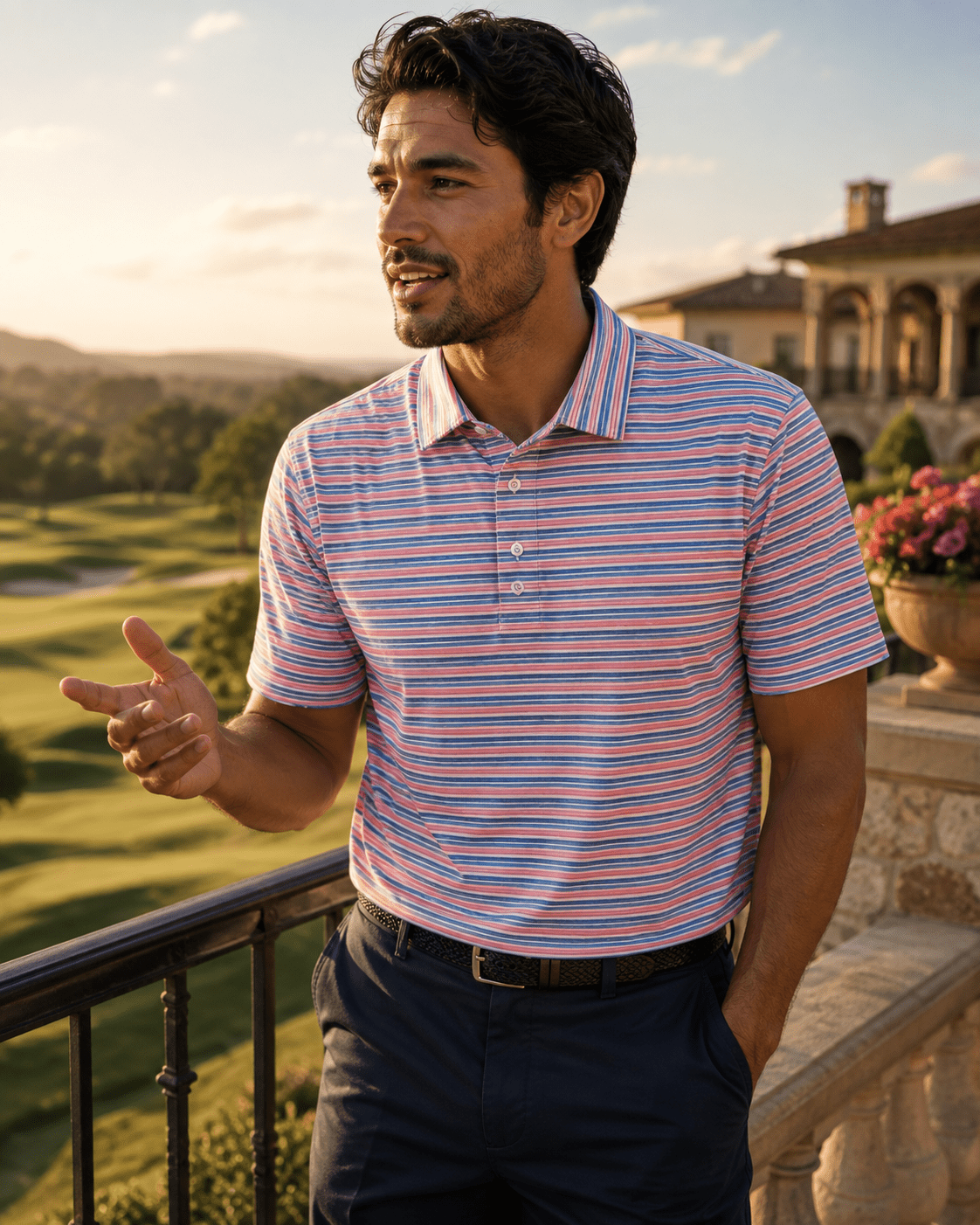Heather Stripe Performance Golf Polo - F/X Fusion Golf - Polo - Coral - M