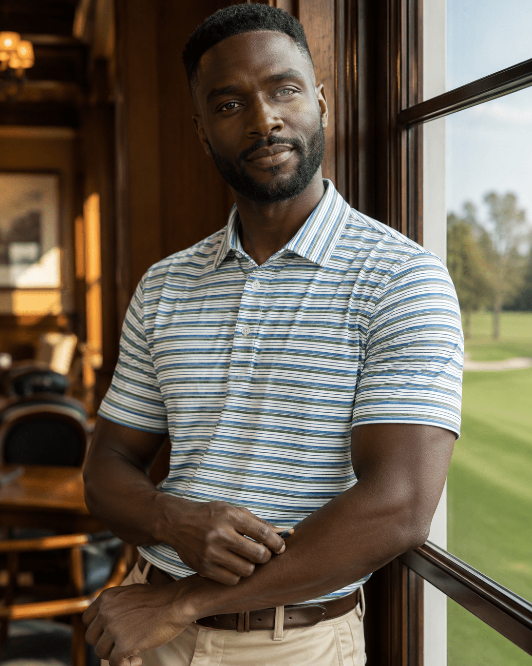 Heather Stripe Performance Golf Polo - F/X Fusion Golf - Polo - Green - M