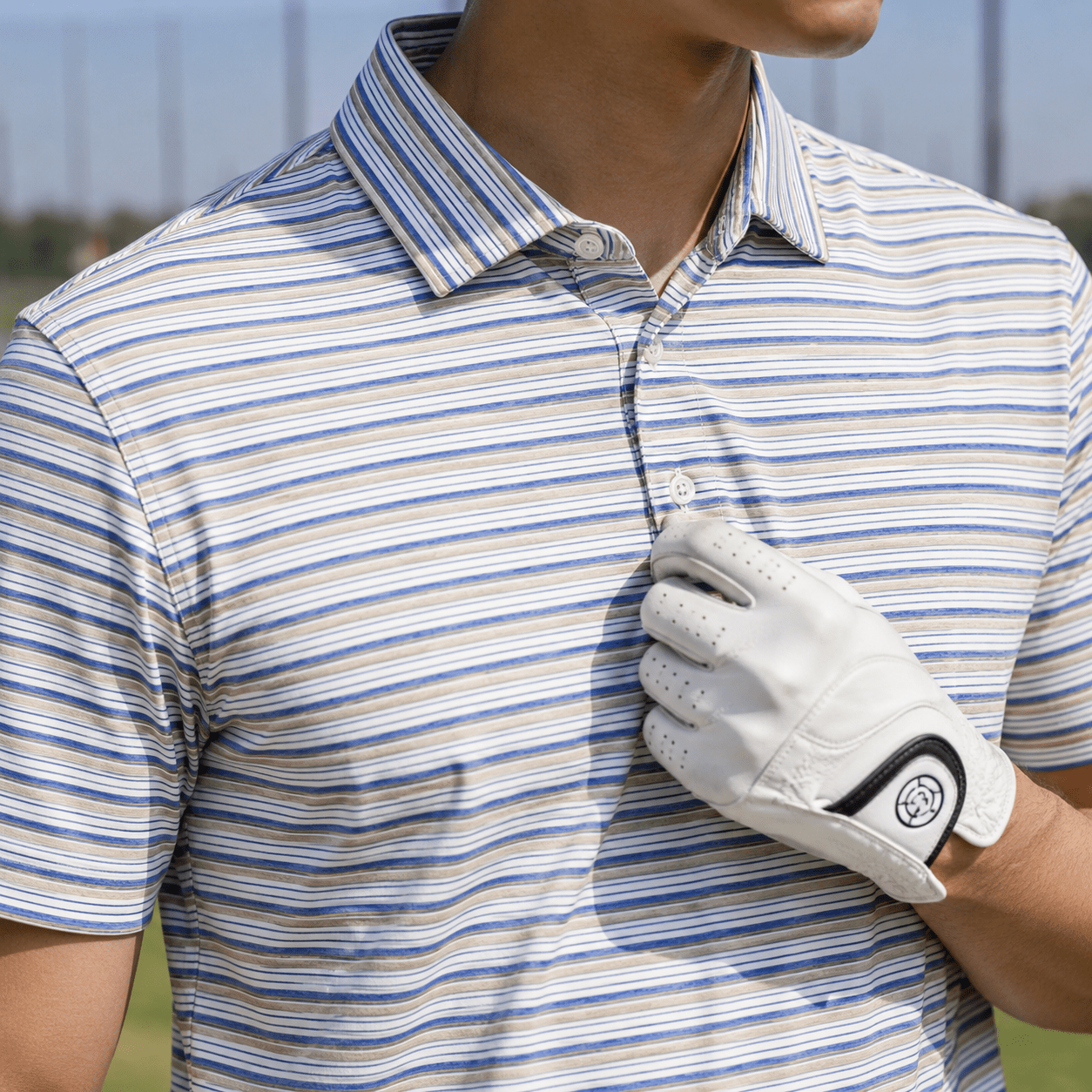 Heather Stripe Performance Golf Polo - F/X Fusion Golf - Polo - Tan