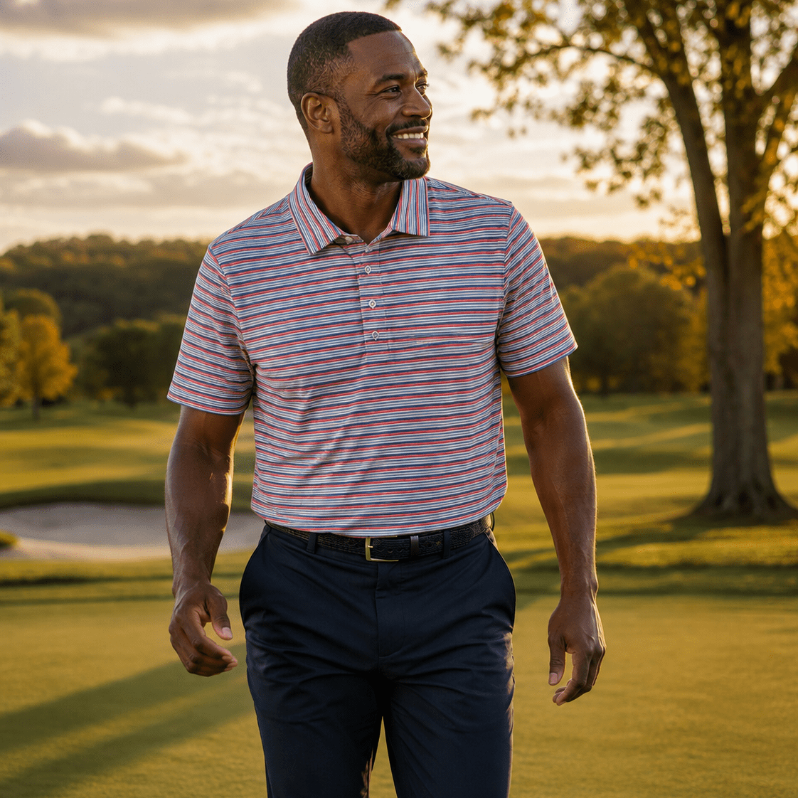 Heather Stripe Performance Golf Polo - F/X Fusion Golf - Polo - Coral - M