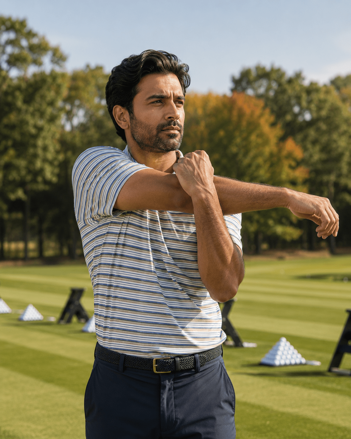 Heather Stripe Performance Golf Polo - F/X Fusion Golf - Polo - Tan - M