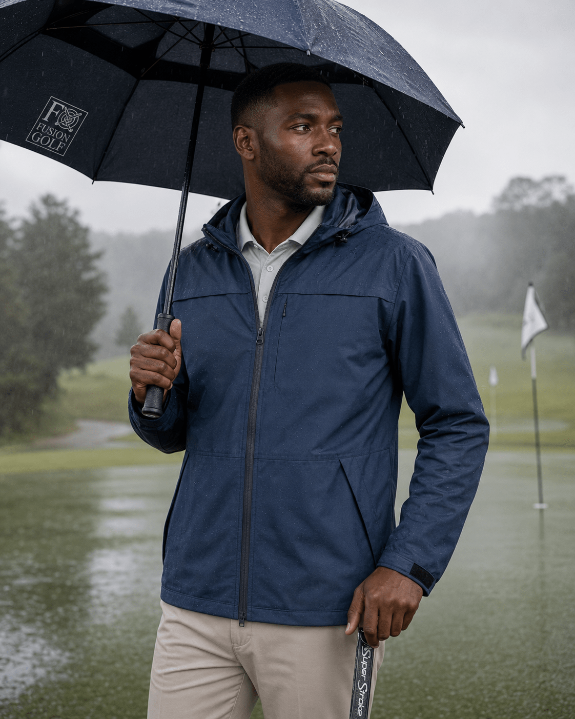 Performance Full Zip Rain Jacket - F/X Fusion Golf - Golf - Navy - M