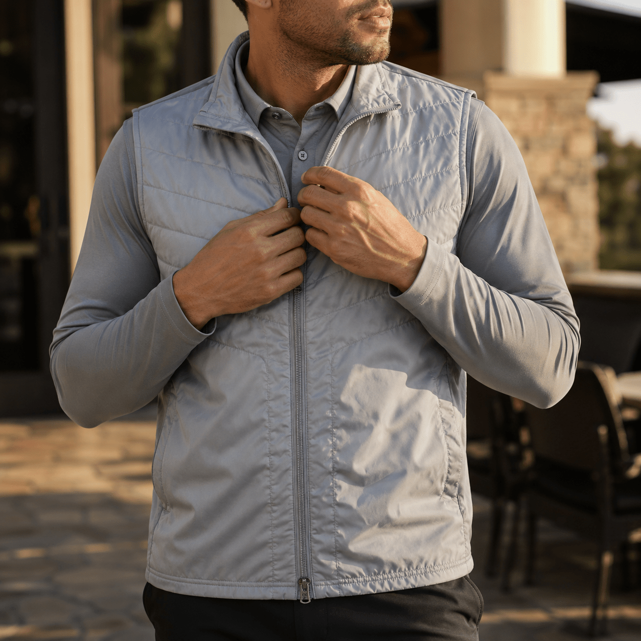 Player’s Full Zip Golf Vest - F/X Fusion Golf - Vest - Silver