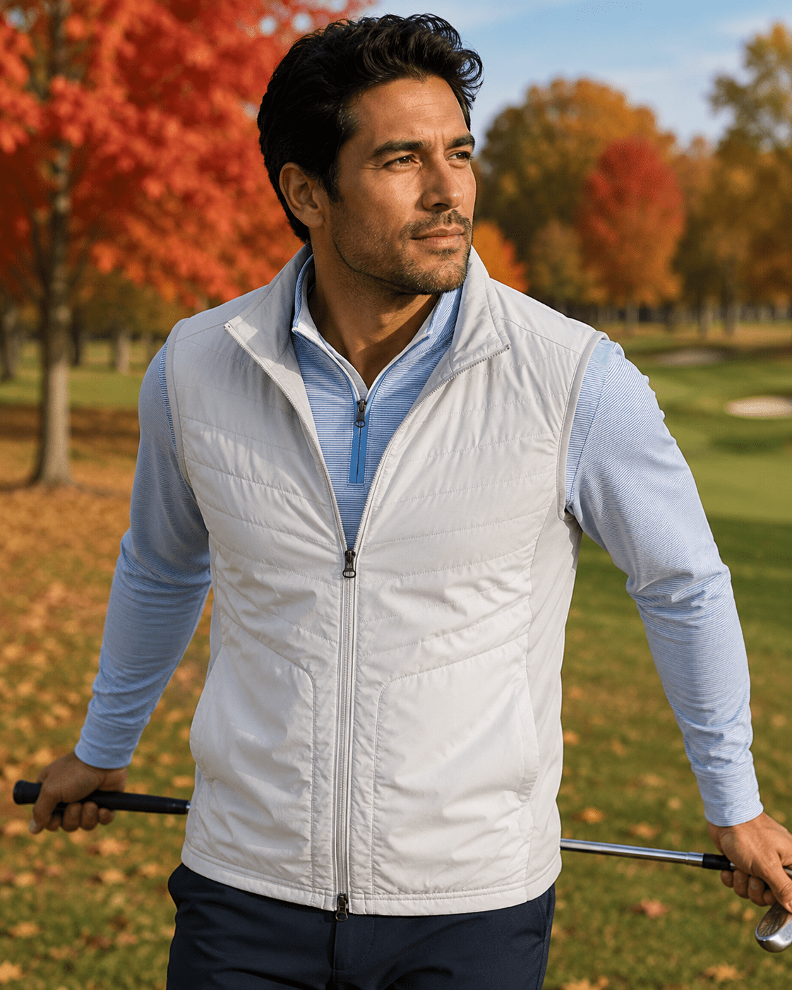 Player's Full Zip Performance Golf Vest - F/X Fusion Golf - Golf - White - M
