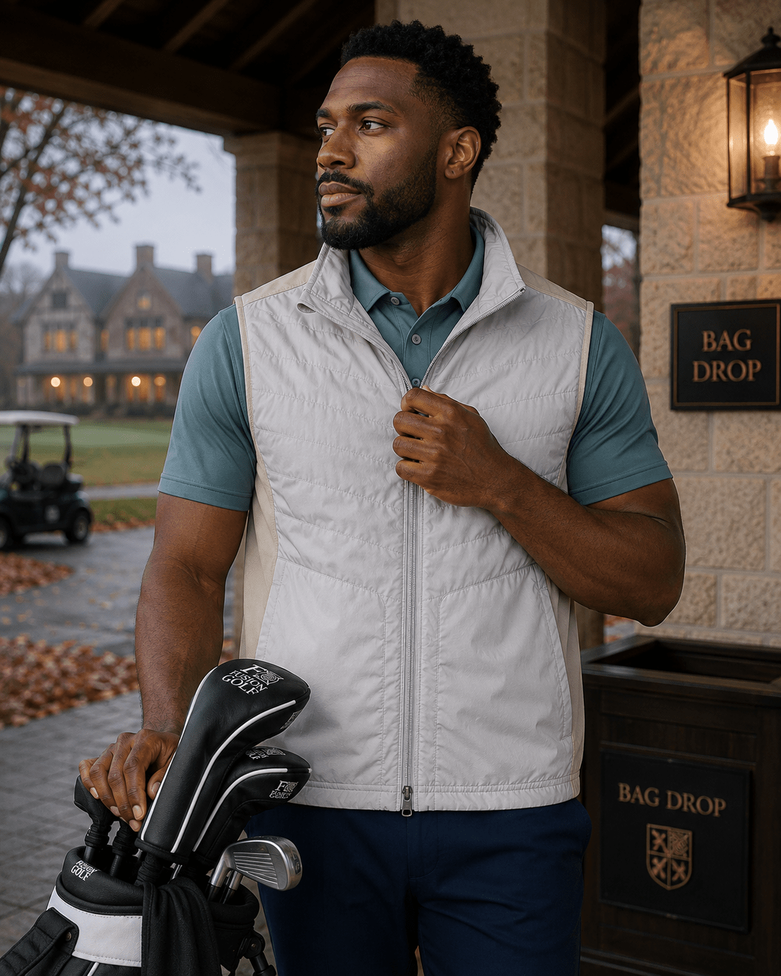 Player's Full Zip Performance Golf Vest - F/X Fusion Golf - Golf - Tan - M