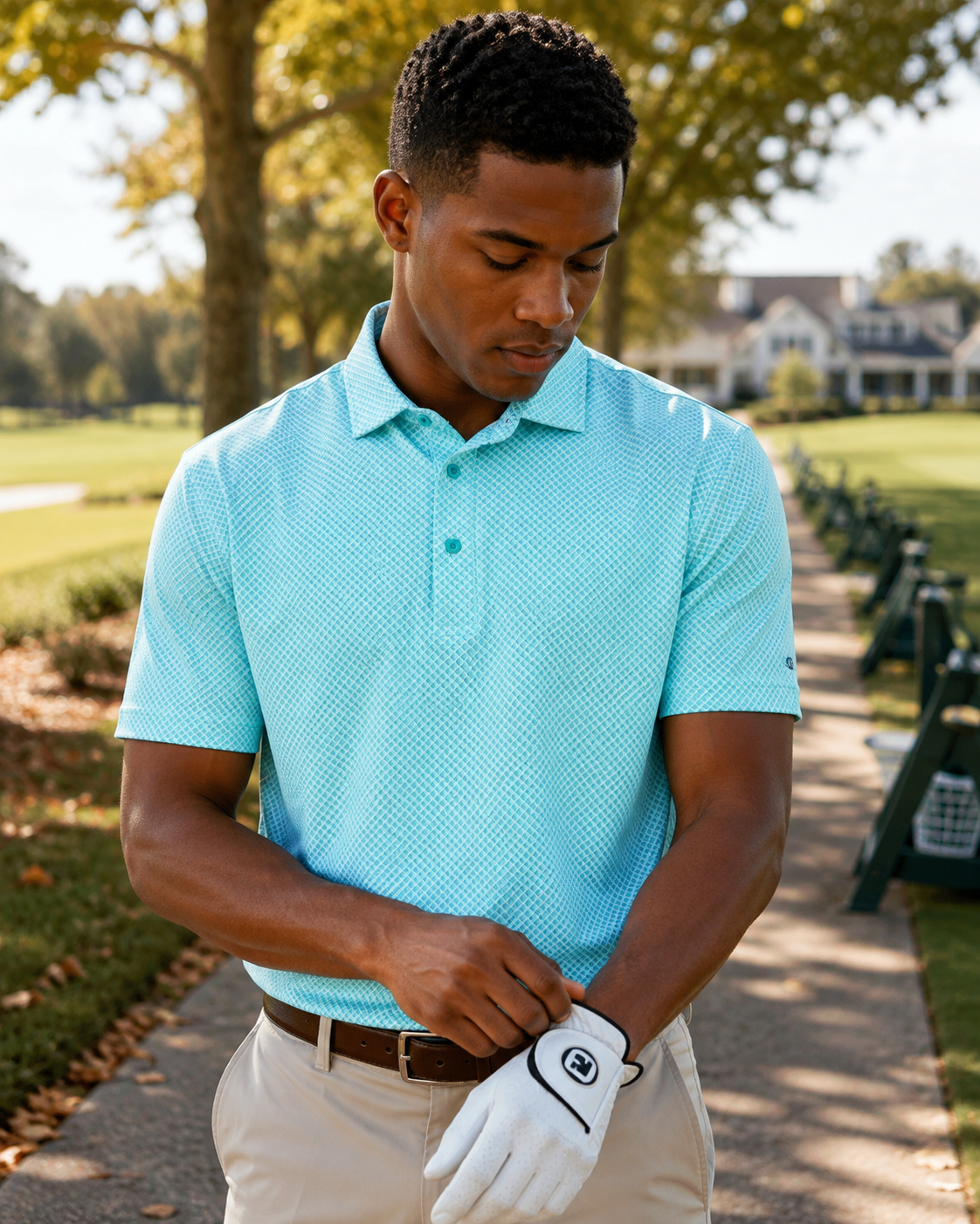 Shady Pane Performance Golf Polo - F/X Fusion Golf - Polo - Aqua - M