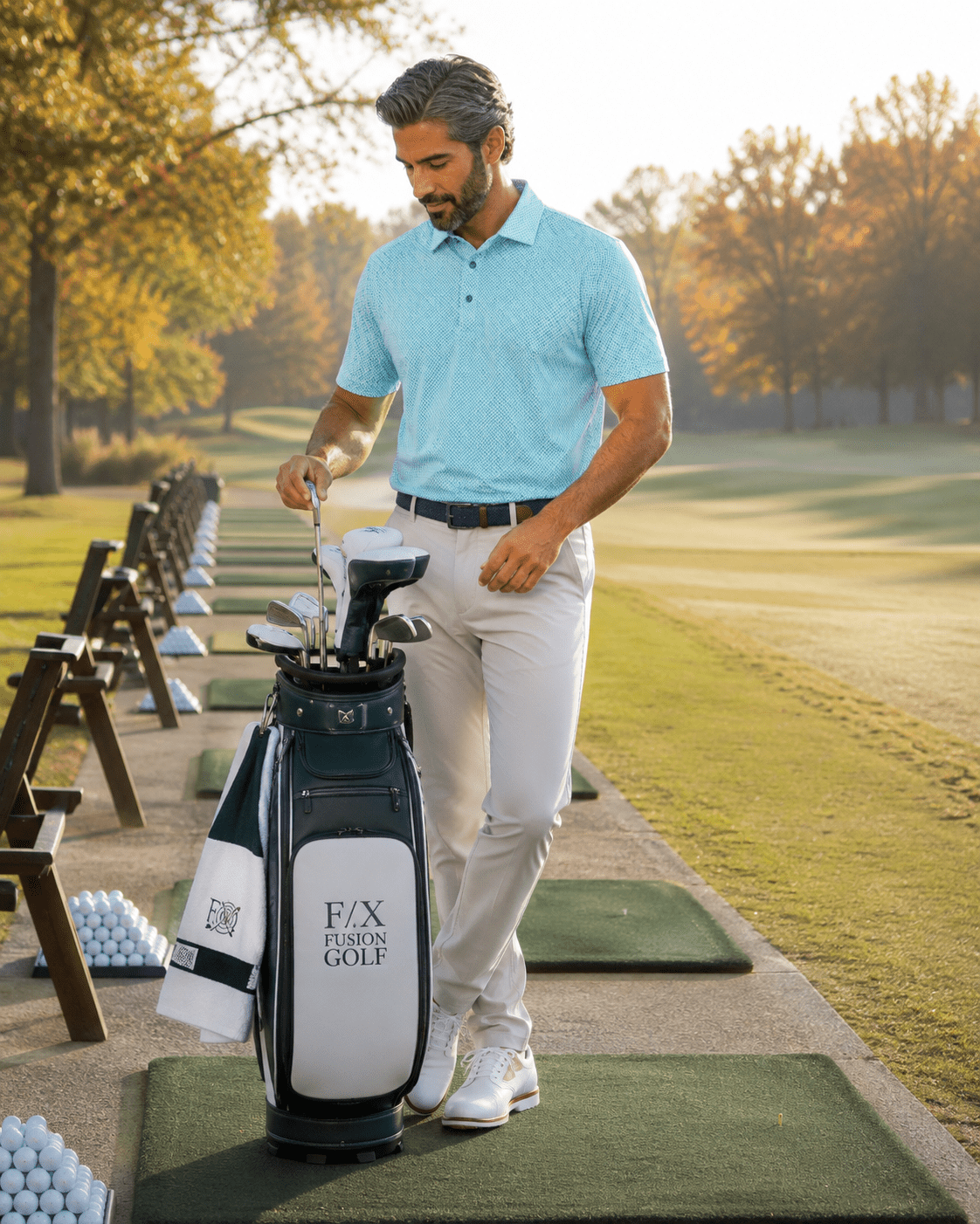 Shady Pane Performance Golf Polo - F/X Fusion Golf - Polo - Aqua - M