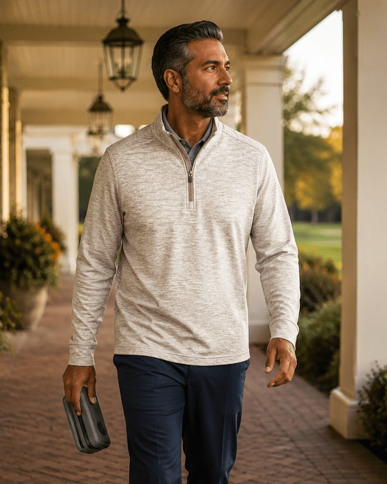 Space Dye 1/4 Zip Golf Pullover - F/X Fusion Golf - Golf - Tan - M