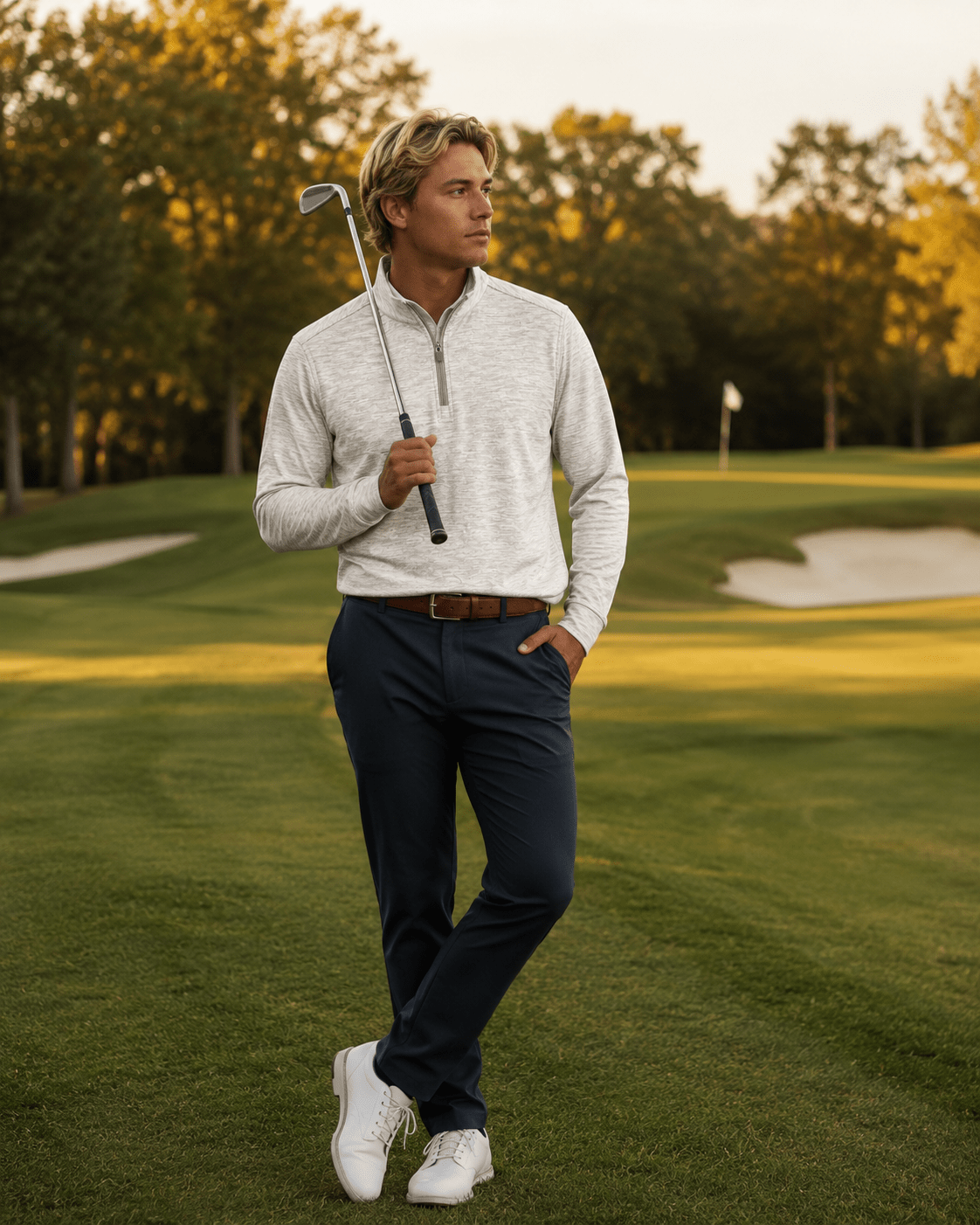 Space Dye 1/4 Zip Golf Pullover - F/X Fusion Golf - Golf - Tan - M