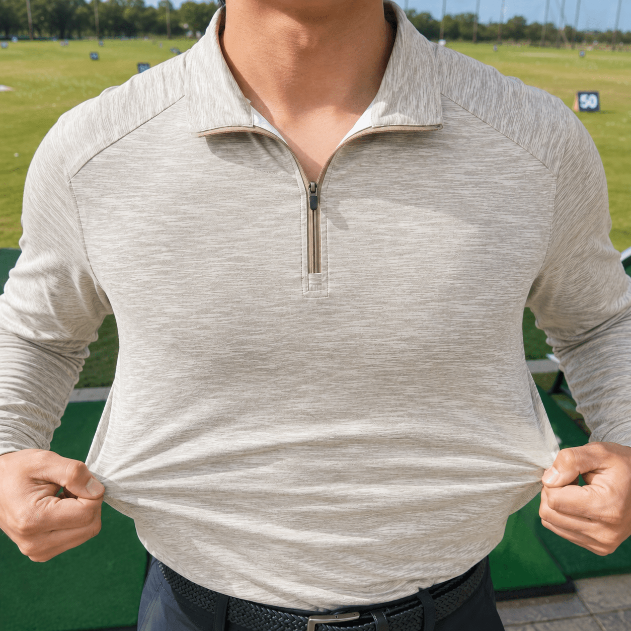 Space Dye 1/4 Zip Golf Pullover - F/X Fusion Golf - Quarter Zip - Tan