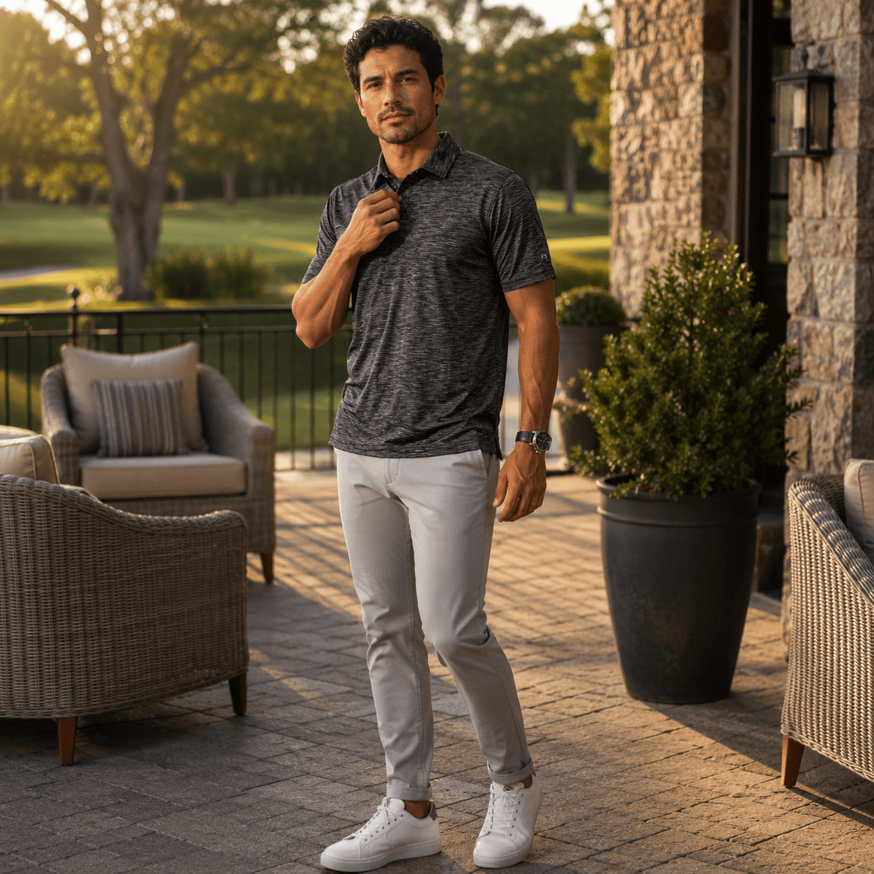 Space Dye Performance Golf Polo - F/X Fusion Golf - Polo - Charcoal