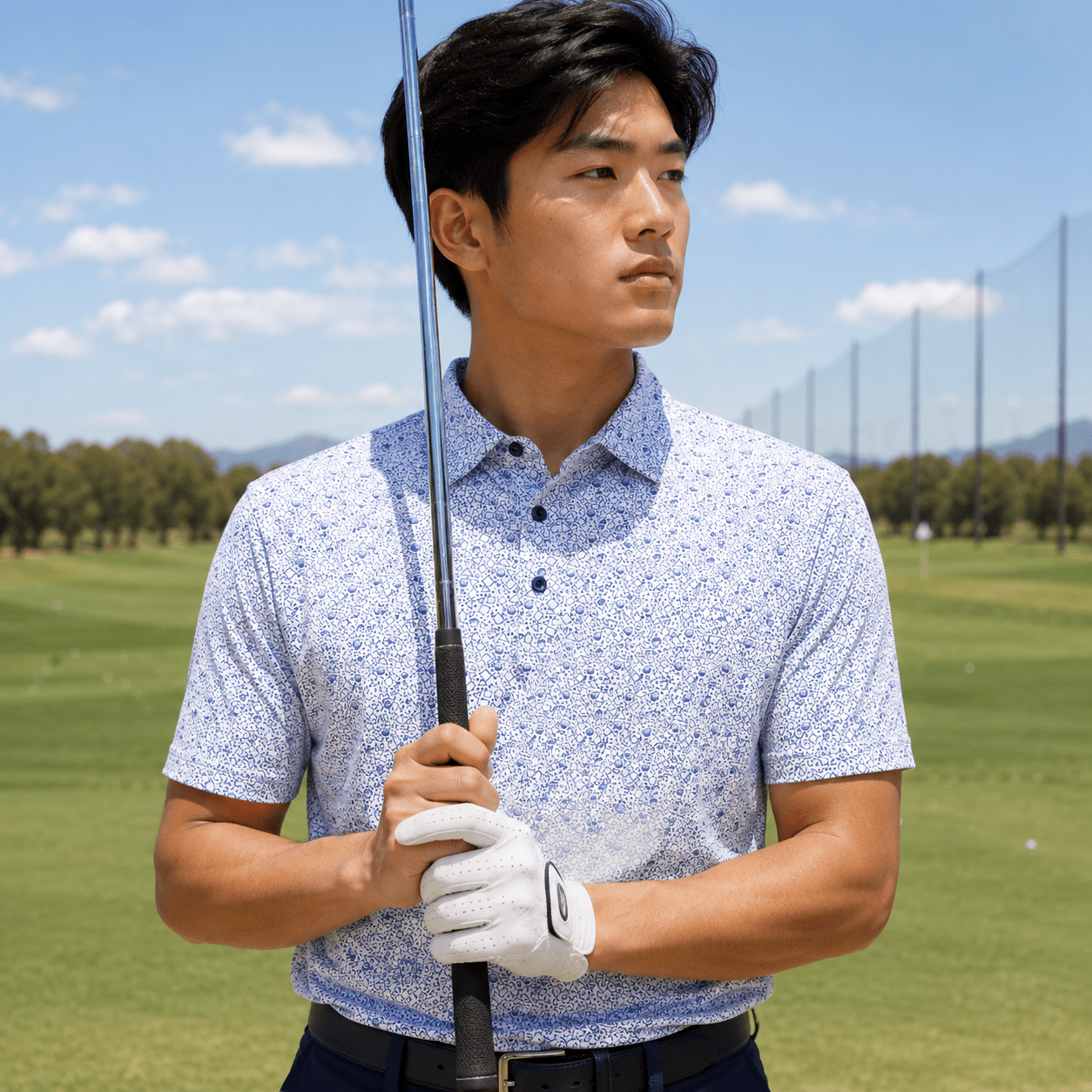 Tossed Geos Performance Golf Polo - F/X Fusion Golf - Polo - Navy