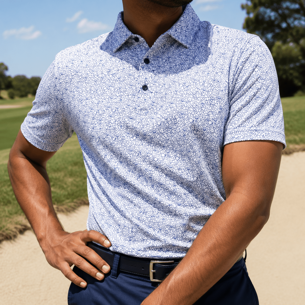 Tossed Geos Performance Golf Polo - F/X Fusion Golf - Polo - Navy